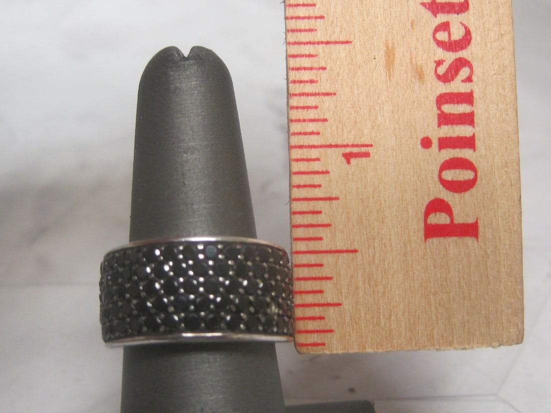 Sterling Silver Black Spinel Wide Band - 4