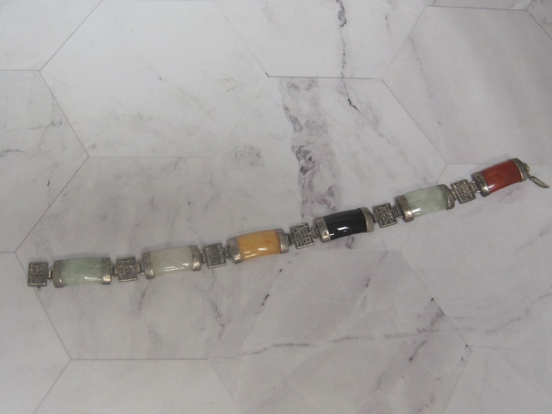 7" Chinese Sterling Silver Gemstone Bracelet: .