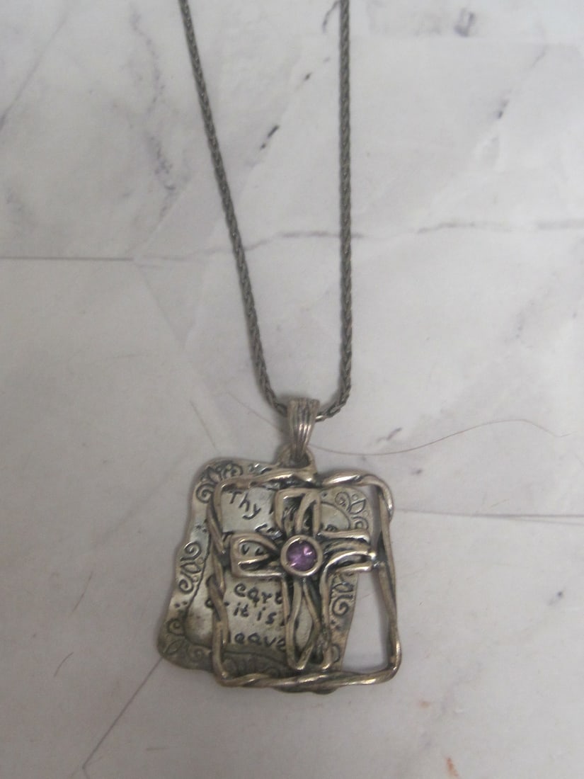 Israel Sterling Silver 20" Chain with Cross & Bible Verse Pendant: Weighs 15.2 grams