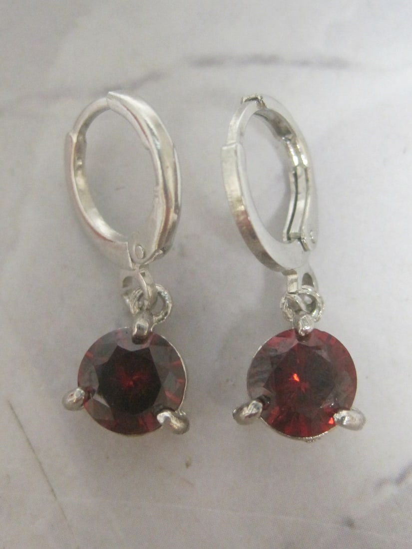Sterling Silver Leverback Earrings with Red Stones (1 of 4)
