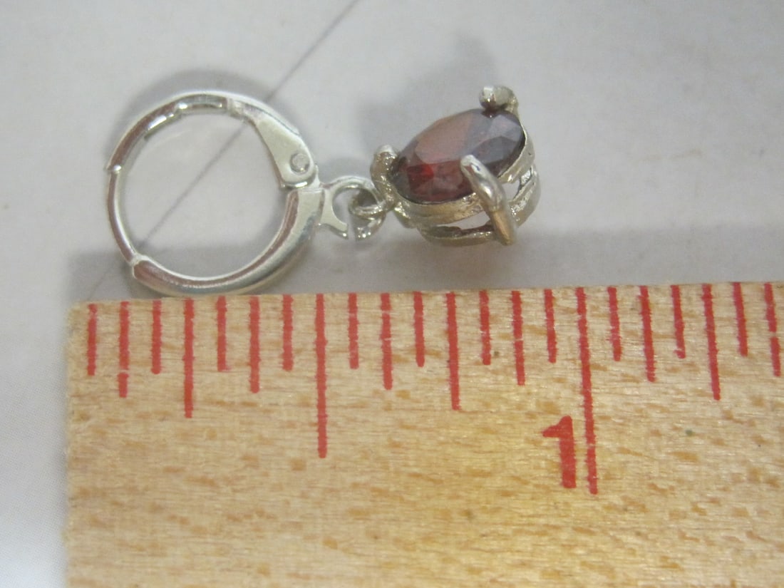Sterling Silver Leverback Earrings with Red Stones - 4