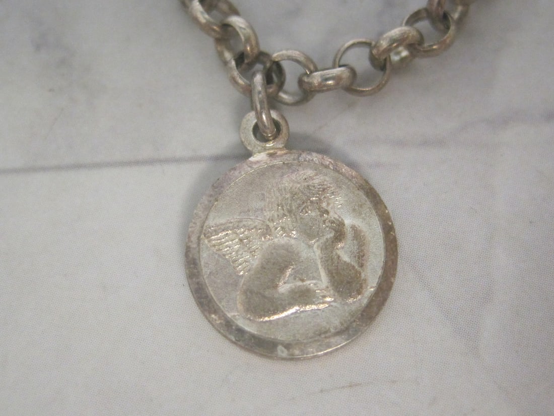 7" Sterling Silver Bracelet with Cherub Charm - 2