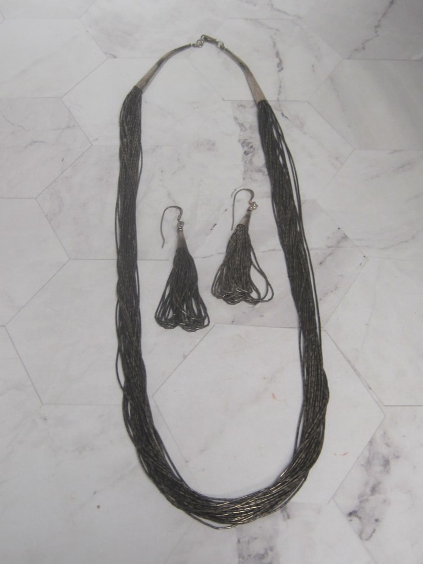 Sterling Silver Liquid Silver 24" Necklace & Earrings: Weighs 43.6 grams