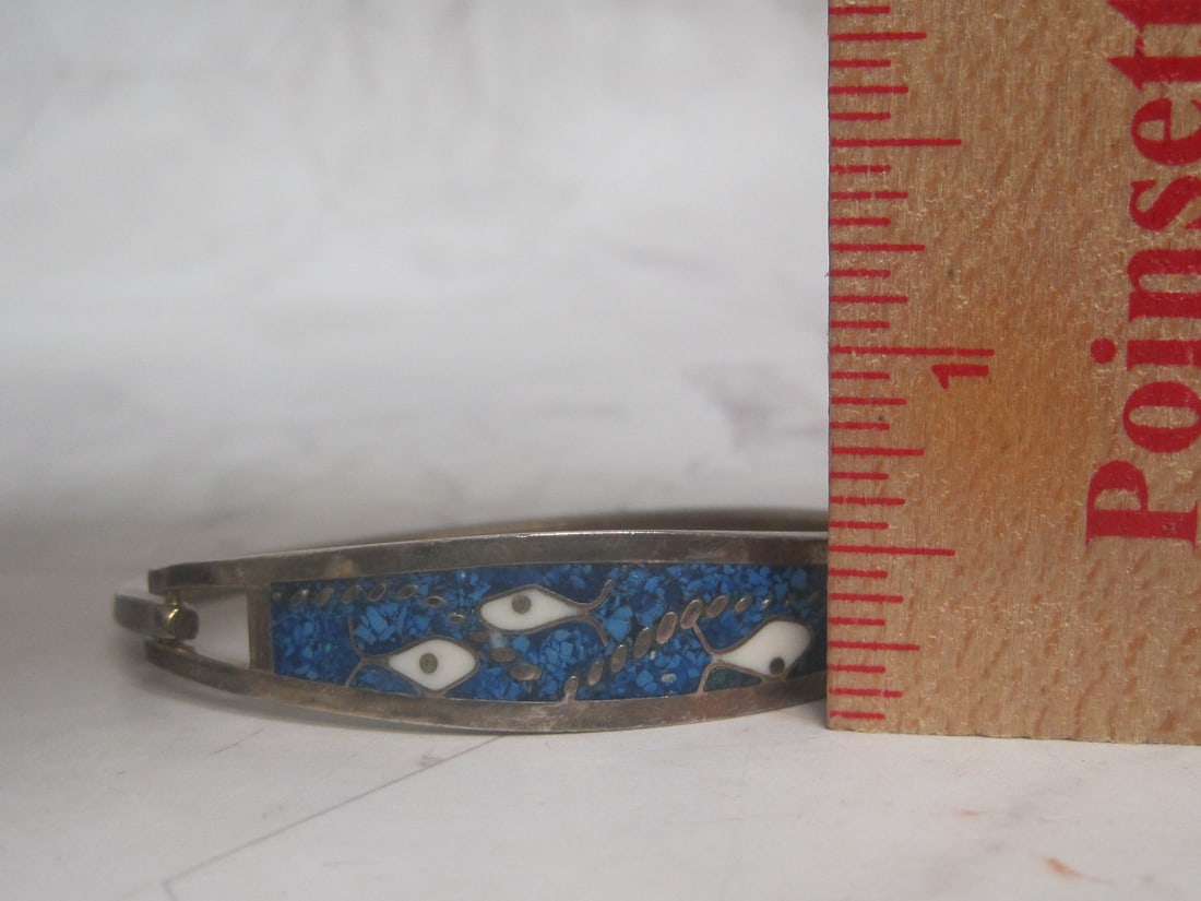 Mexican Alpaca Cuff Bracelet with Inlaid Crushed Turquoise - 5