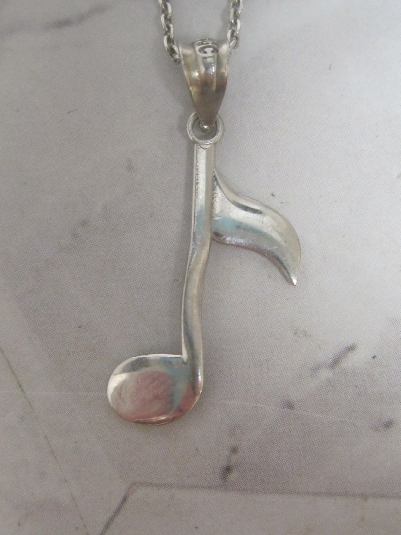 Sterling Silver Musical Note Pendant on 16" Sterling Silver Chain - 2