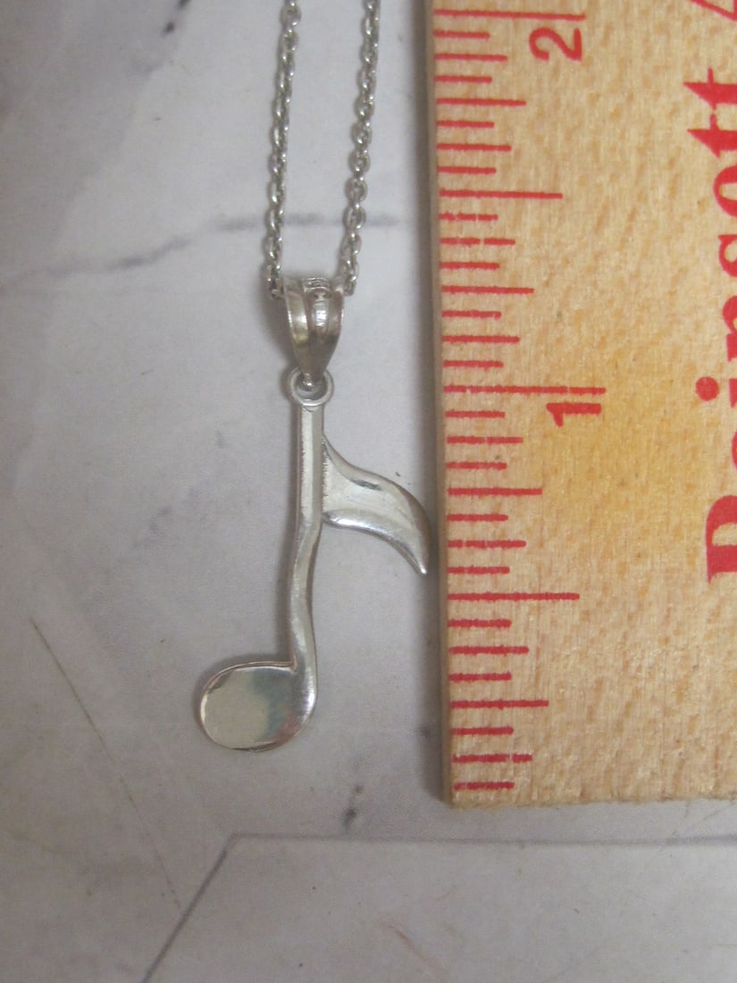 Sterling Silver Musical Note Pendant on 16" Sterling Silver Chain - 4