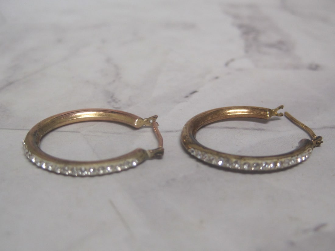 Sterling Silver 1/20 14k Gold CZ Hoop Earrings: Weighs 1 gram