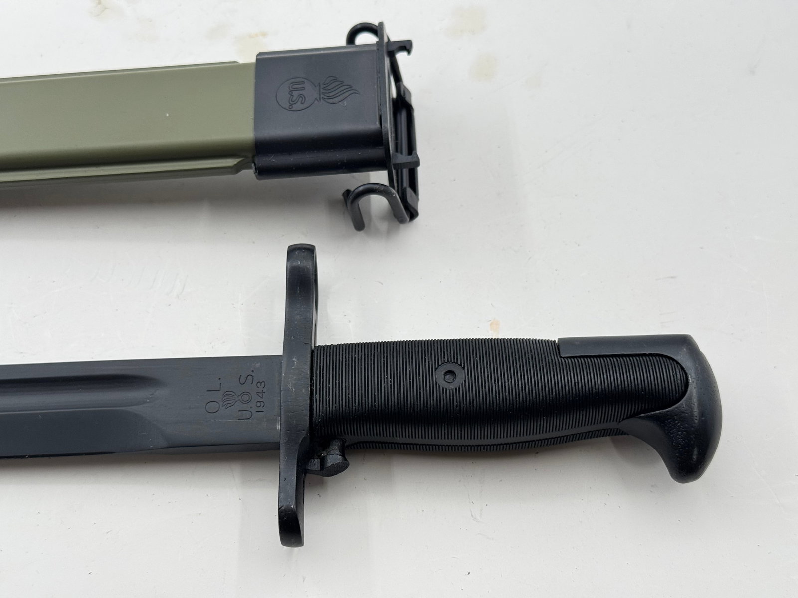 Excellent New US M1 Garand 10” Bayonet by OL/1943 with Scabbard - 2