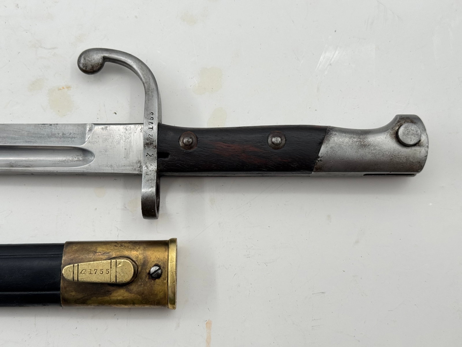 Matching Brazillian M1908 Mauser Bayonet with Leather Scabbard - 2