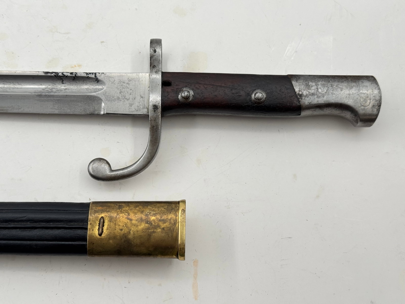 Matching Brazillian M1908 Mauser Bayonet with Leather Scabbard - 7