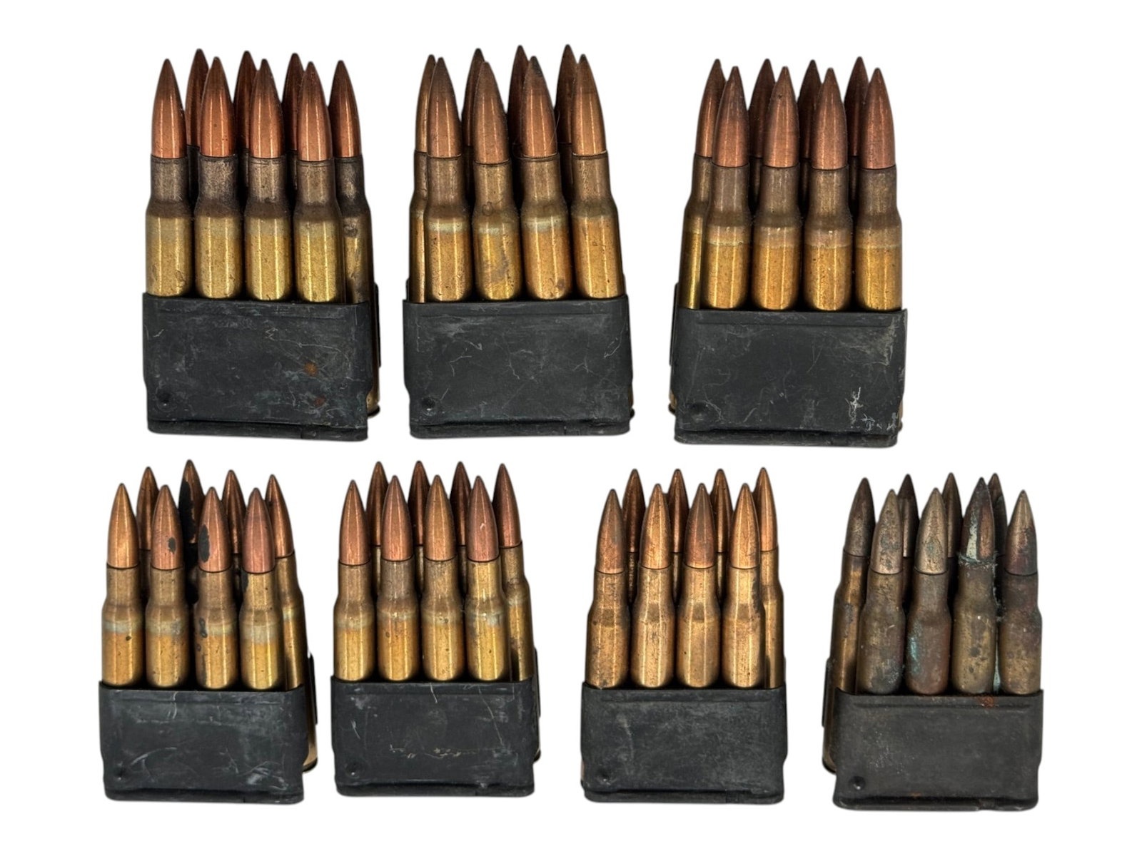 56rds. of .30-06 SPRG. WWII Dated Military Surplus Ammunition on Enbloc Clips: See photos for a few examples of Headstamps and Enbloc mfg. stamps. Some or most of the ammo is FA National match marked