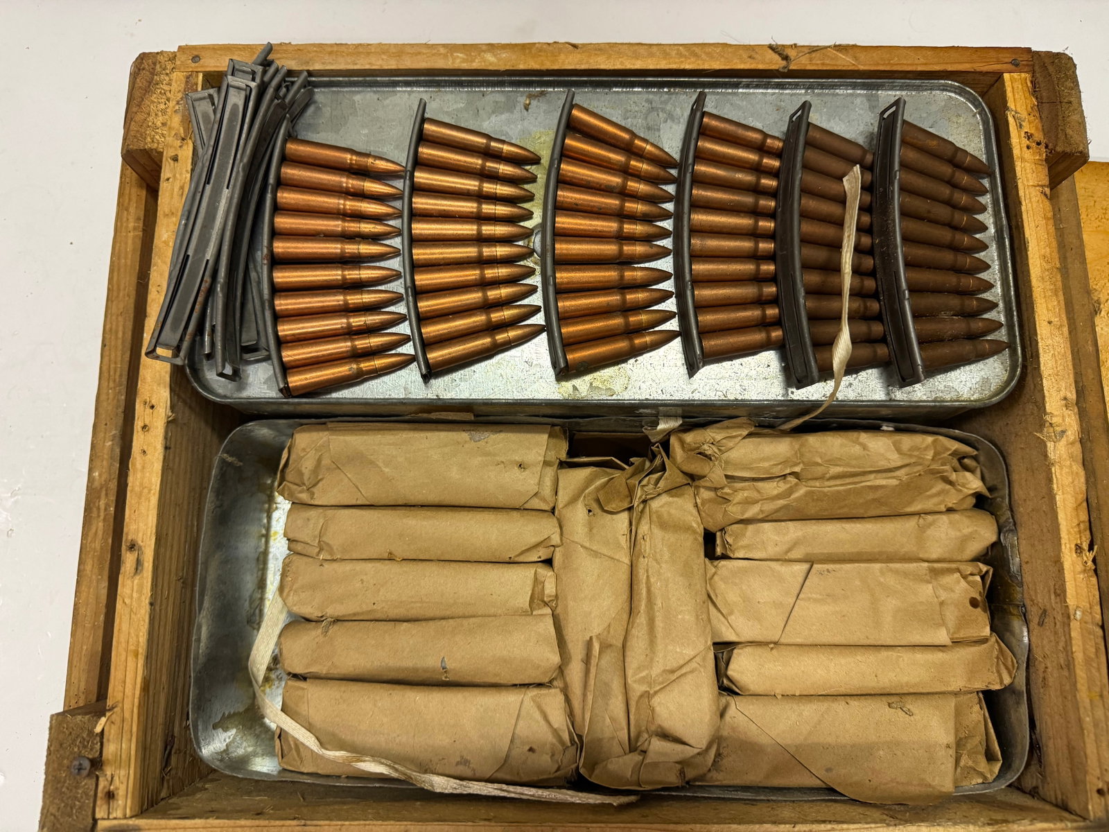 970rds. of 7.62x39mm 123gr. Copper Washed Ammunition in Spam Cans / Wood Crate on Stripper Clips - 3