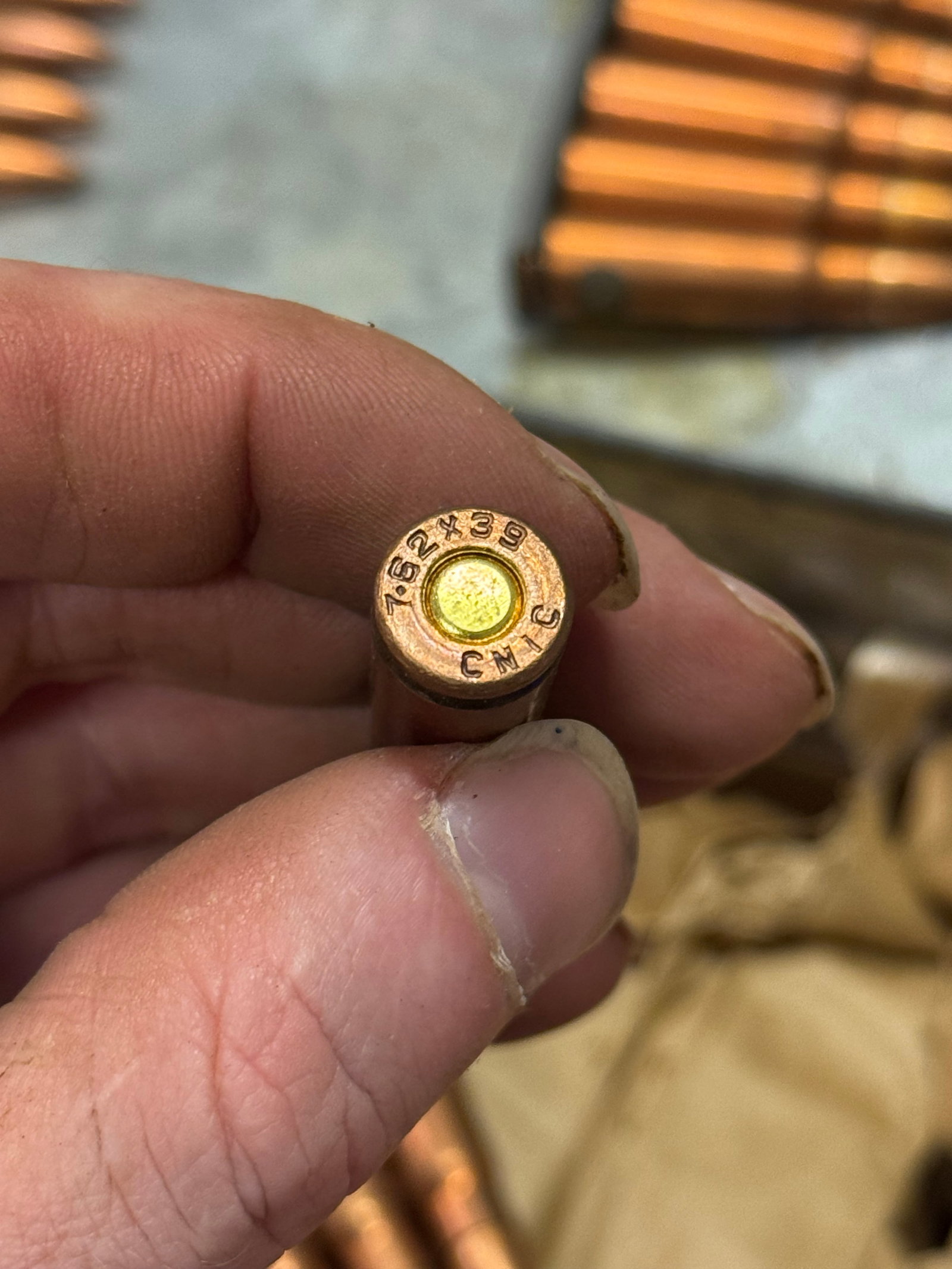 970rds. of 7.62x39mm 123gr. Copper Washed Ammunition in Spam Cans / Wood Crate on Stripper Clips - 7