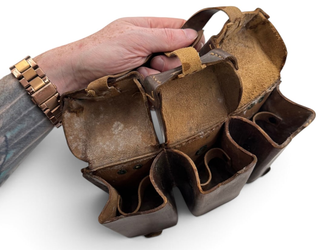 (2) German K98 Style 8mm Mauser 3-Pocket Ammo Pouches - 5