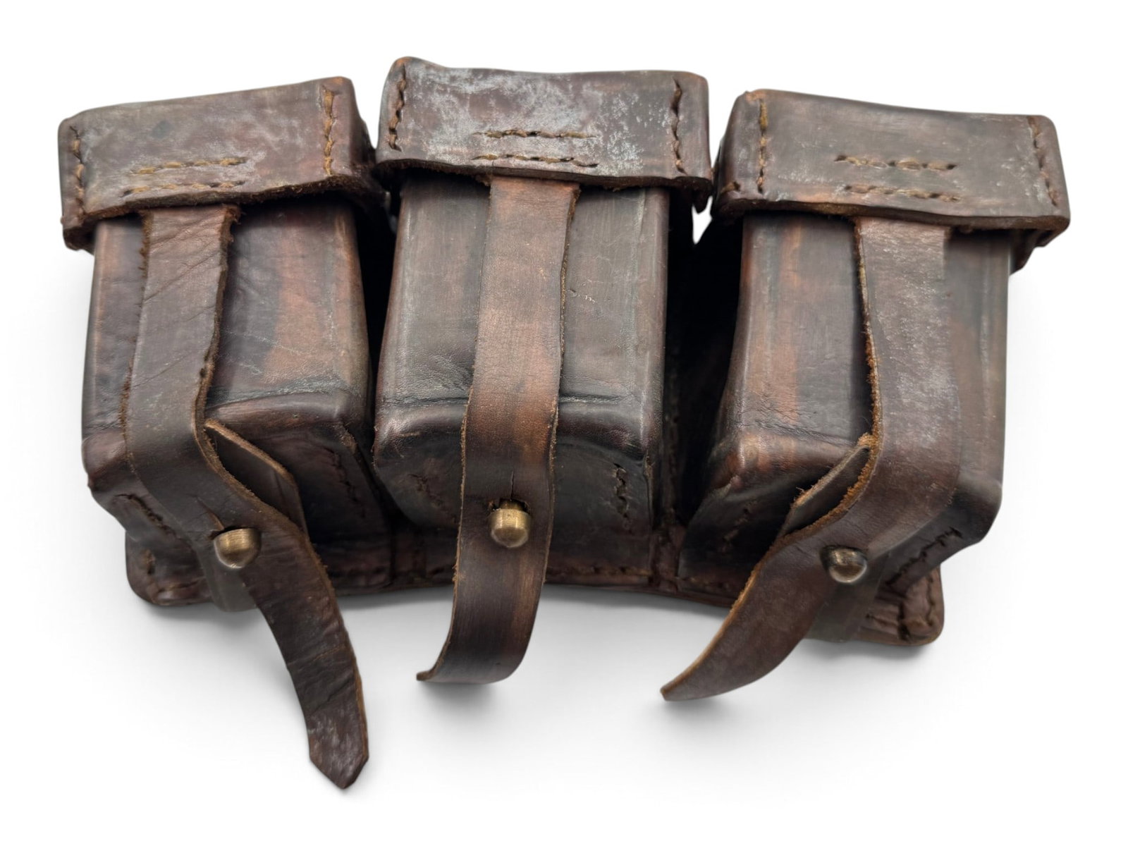 (2) German K98 Style 8mm Mauser 3-Pocket Ammo Pouches - 6