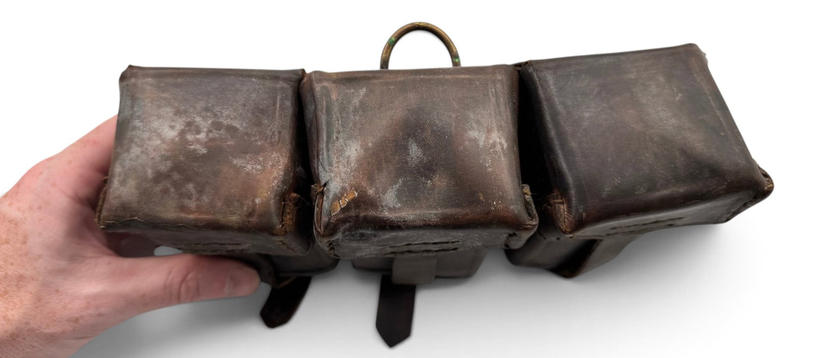 (2) German K98 Style 8mm Mauser 3-Pocket Ammo Pouches - 7