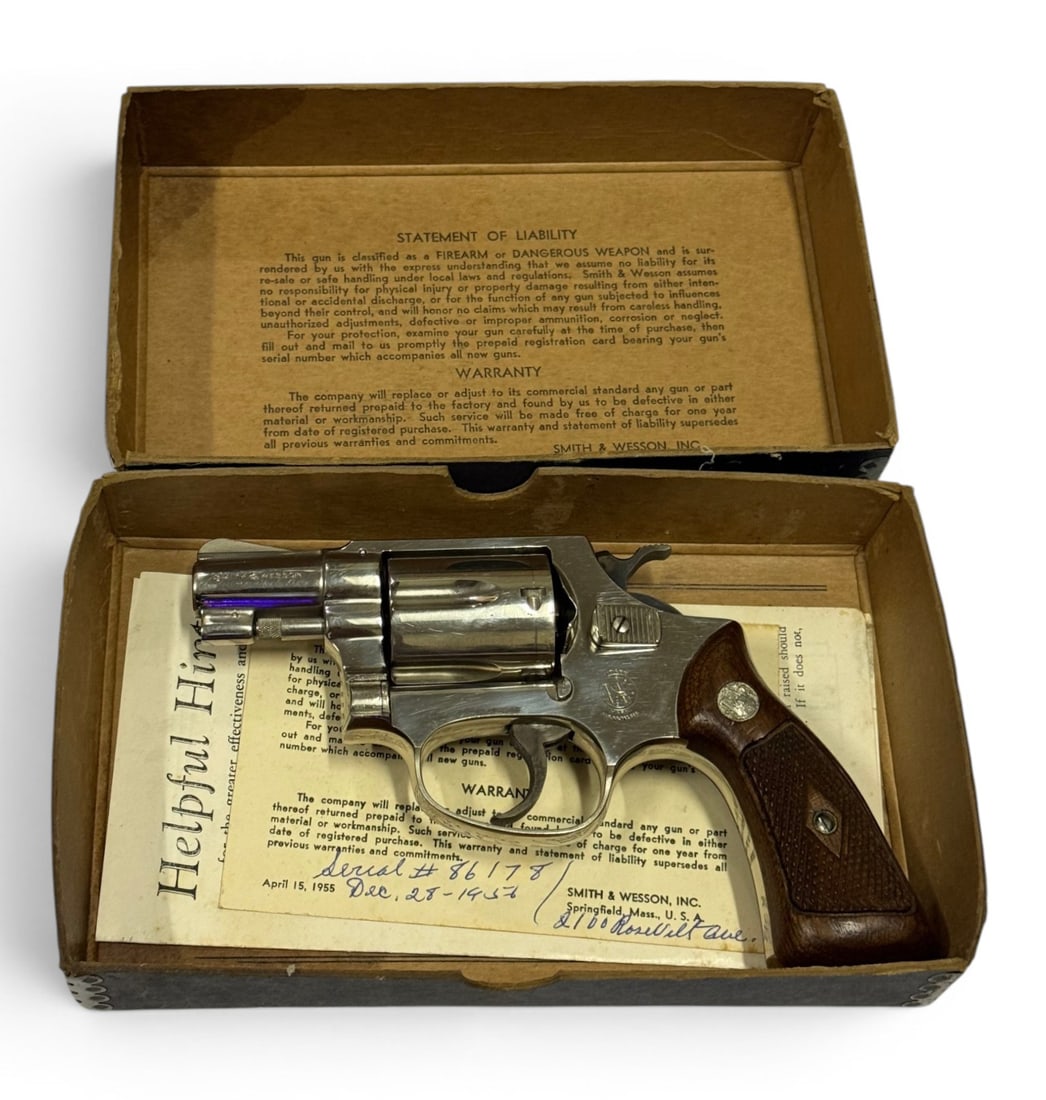 NIB Early 1956 Flat Latch Smith & Wesson Model 36 Chief Special .38 SPL Nickel 2 Inch Revolver - 2