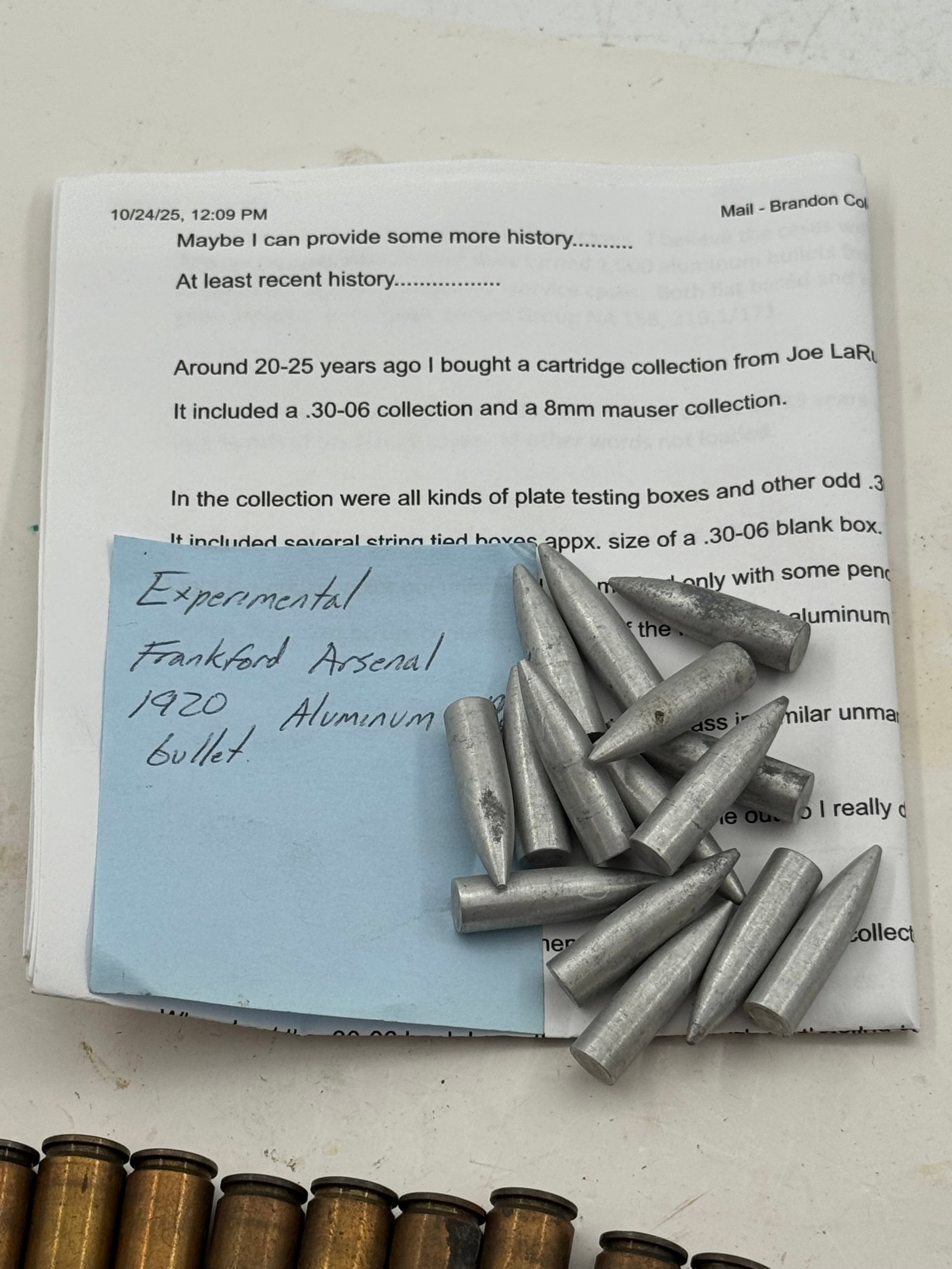 Rare Lot of .30-06 Experimental 1920 Frankford Arsenal Aluminum 49gr. Bullets & Cartridges - 2