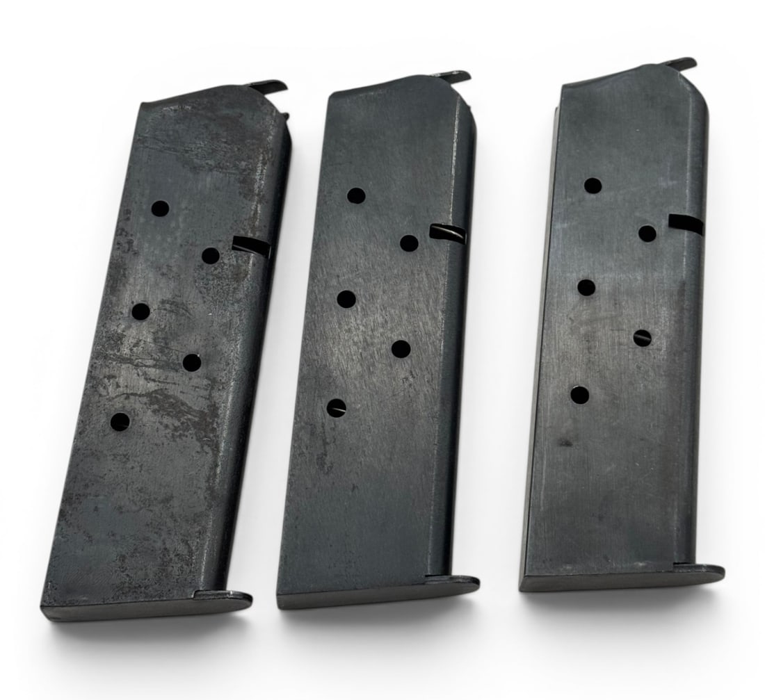 (3) WWII 1911 .45 ACP 7rd. Magazines with US Pouch and Cleaning Rod - 2