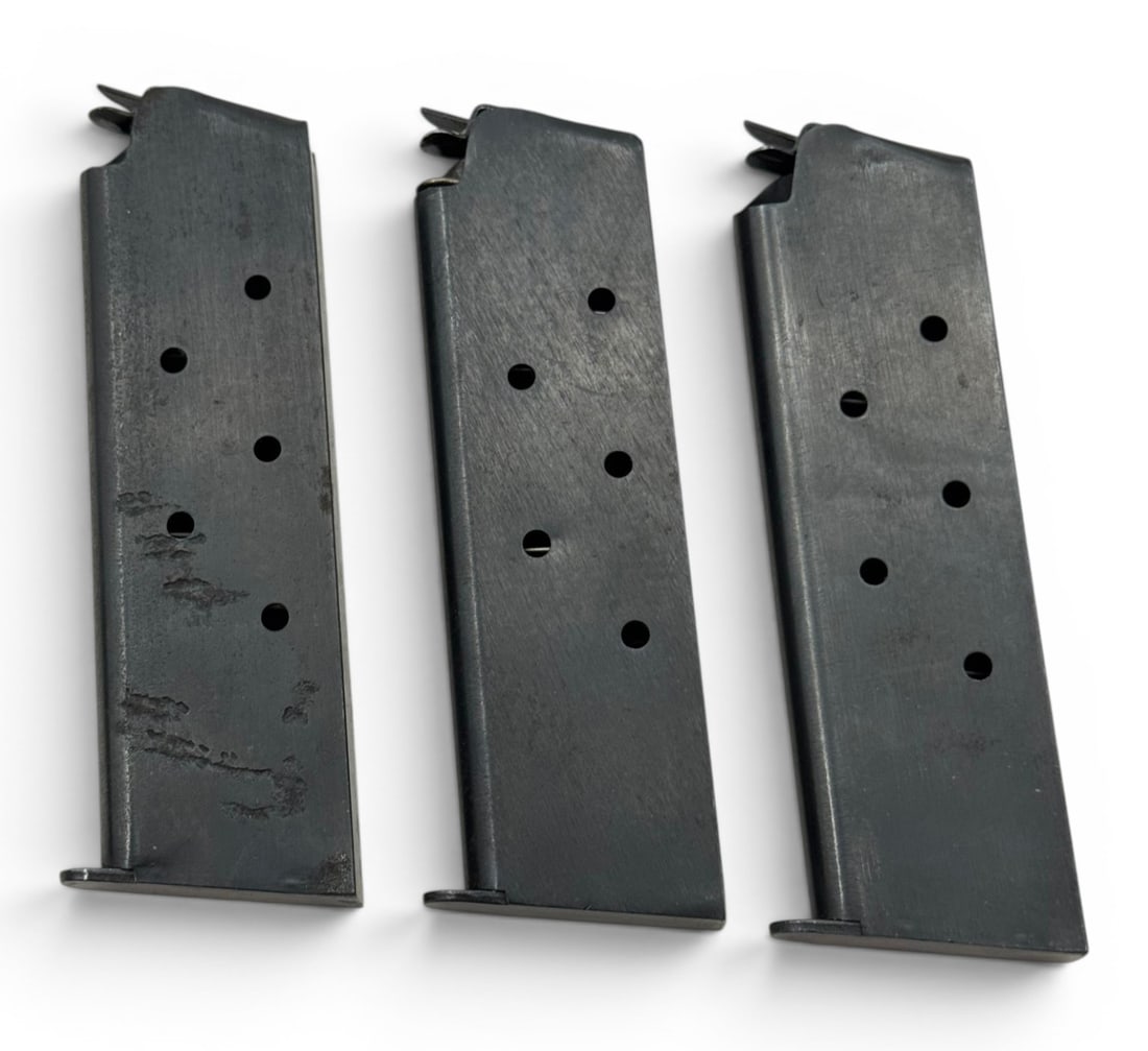 (3) WWII 1911 .45 ACP 7rd. Magazines with US Pouch and Cleaning Rod - 3