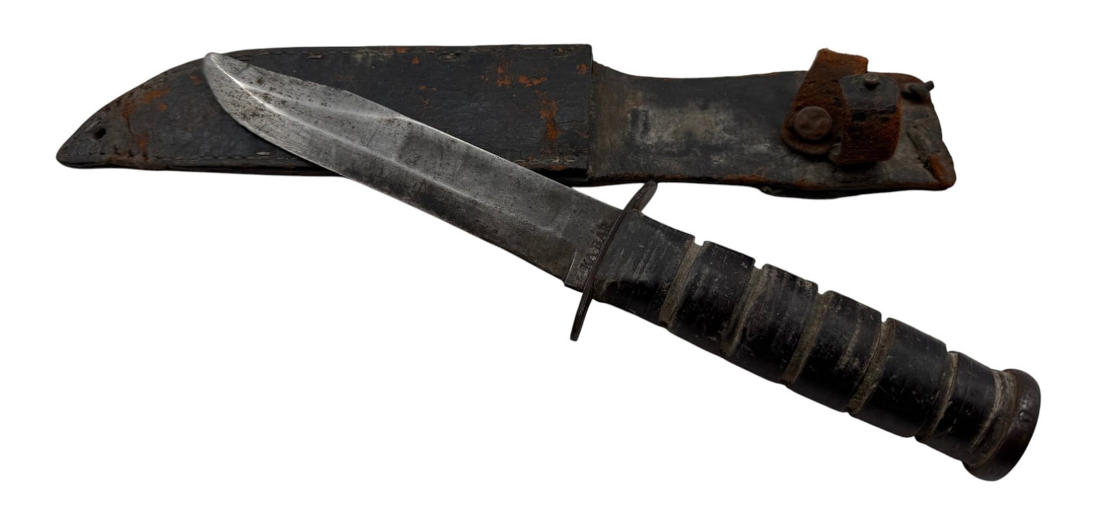 Vintage USMC KA-BAR Fixed Blade Fighting Knife with Leather Sheathe - 2