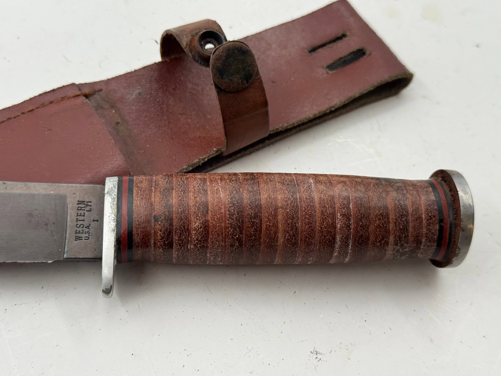 Vintage Western L71 SEABEE Fixed Blade Utility Knife with Leather Sheathe - 2