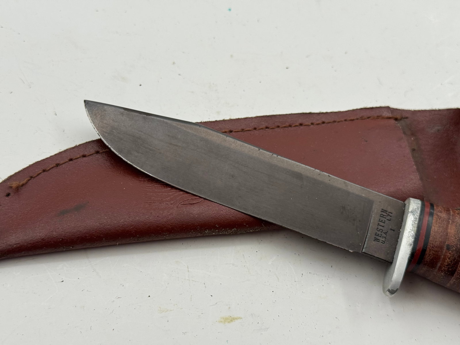 Vintage Western L71 SEABEE Fixed Blade Utility Knife with Leather Sheathe - 3