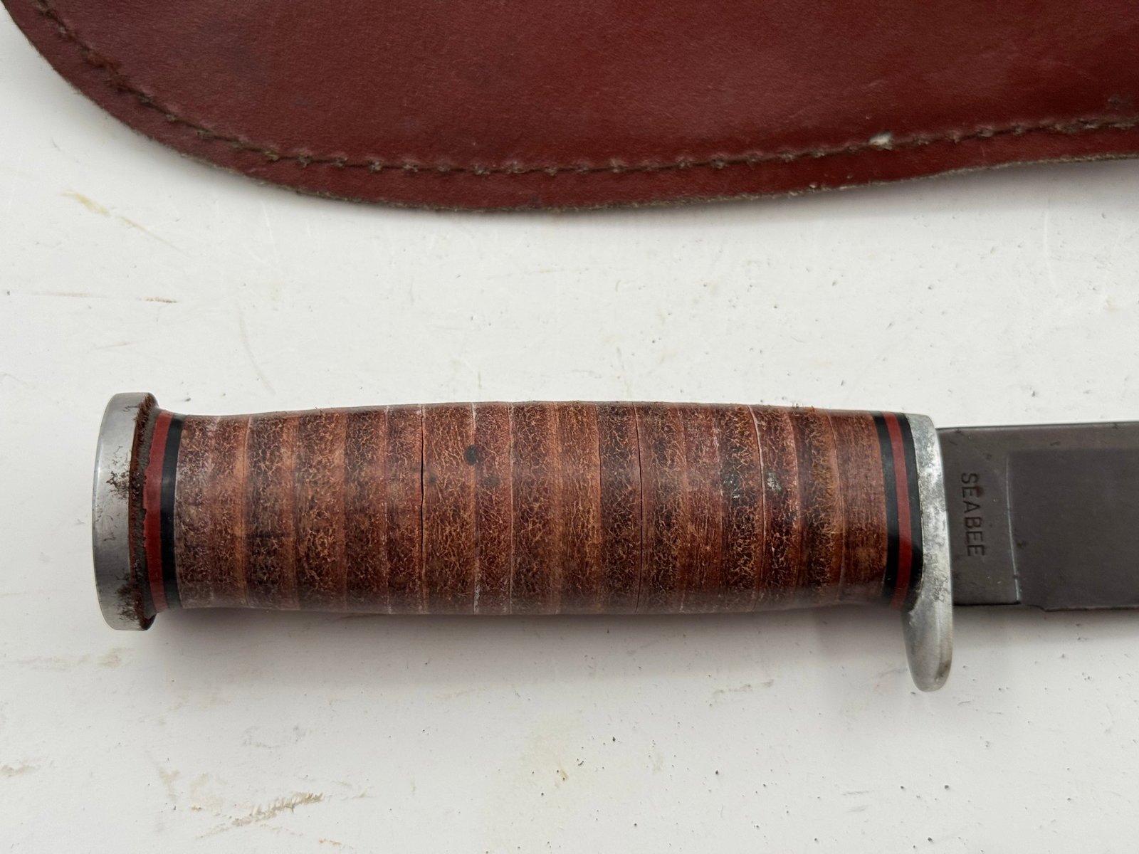 Vintage Western L71 SEABEE Fixed Blade Utility Knife with Leather Sheathe - 5