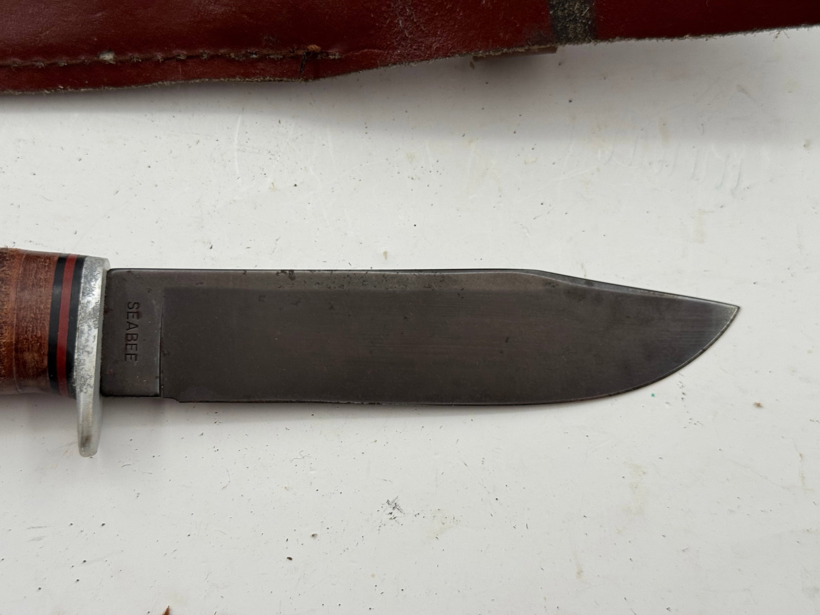 Vintage Western L71 SEABEE Fixed Blade Utility Knife with Leather Sheathe - 6