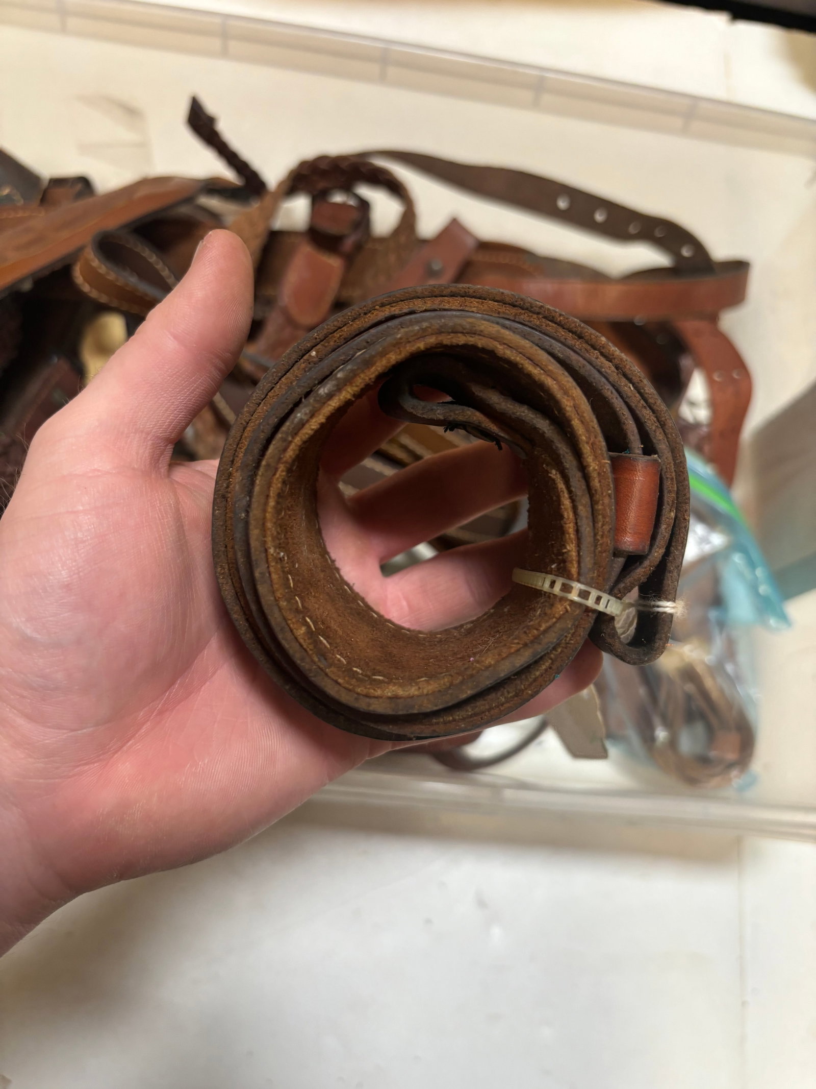 Lot of Various Leather Slings and Unfinished Belts - 2