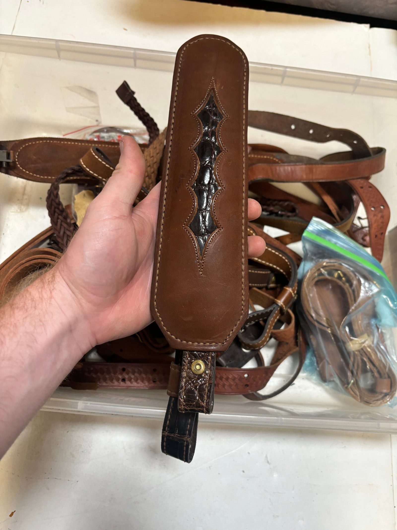 Lot of Various Leather Slings and Unfinished Belts - 5
