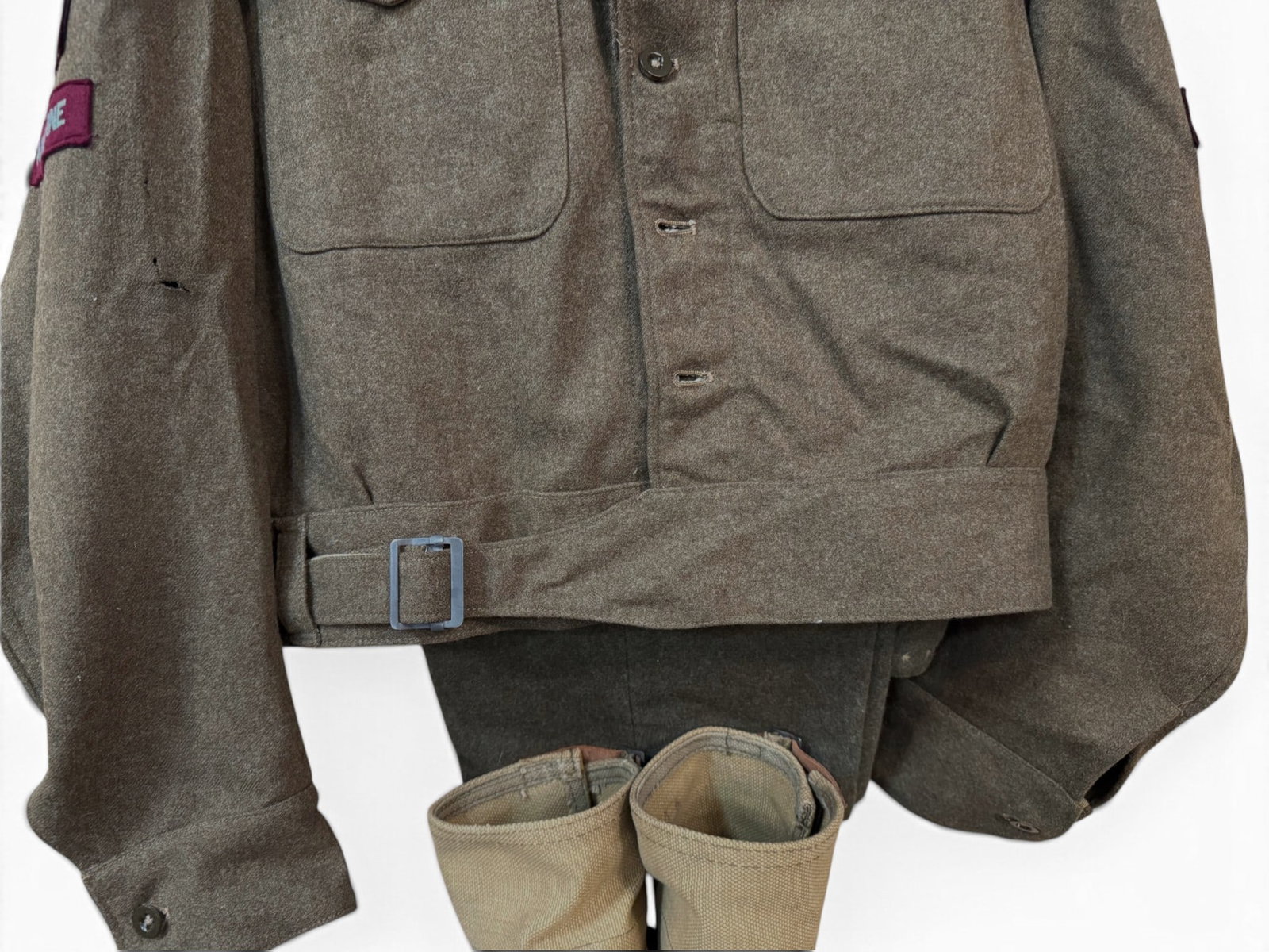 WWII 1940 British Army Paratrooper Uniform - battle dress jacket, pants, beret, gaiters and boots! - 7