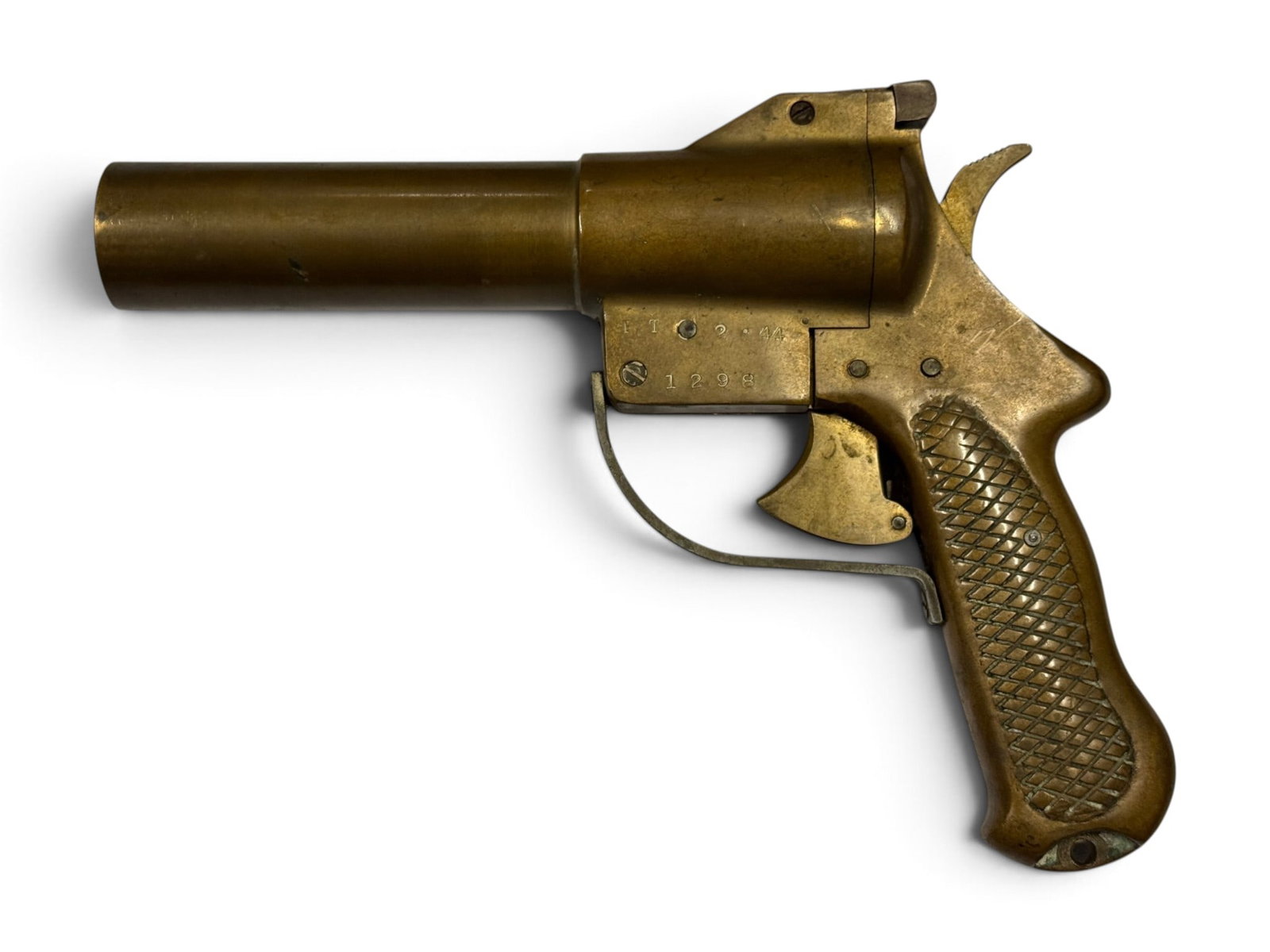 Rare WWII 1944 USN SKLAR 37mm Brass Signal Flare Gun a/ Wood Locker Box - 3