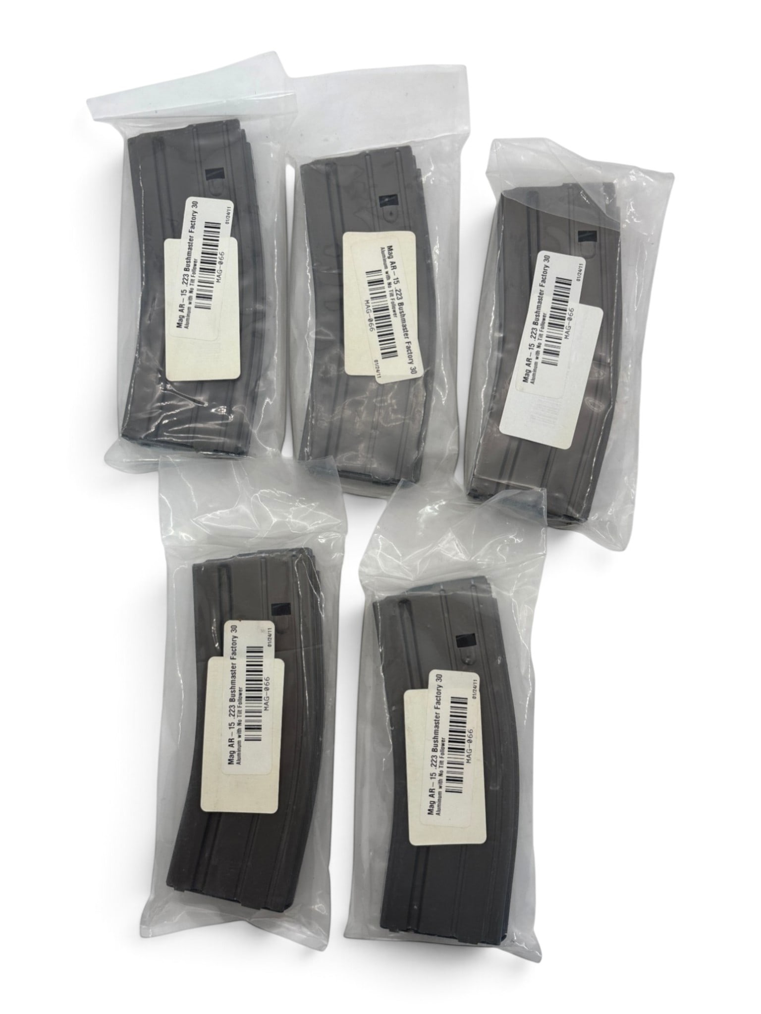 (5) Factory New 30rd. Bushmaster AR-15 .223/5.56mm Aluminum (w/ no tilt follower) Magazines: See photo(s)