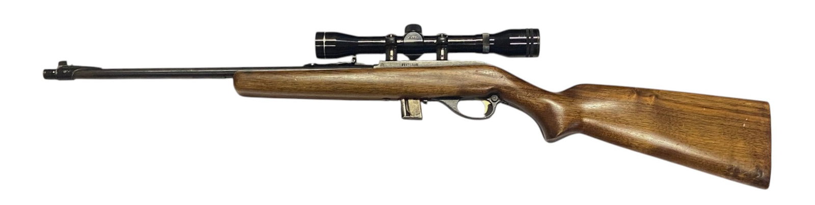 Marlin Model 989 M2 .22 LR (M1 Carbine Clone) Semi-Auto Magazine Rifle w/ Scope & British Markings: S#: 22431536 | 18” Threaded Barrel with screw-on thread cap and rear sight and front sight still present | This is a great M1 Carbine clone rifle manufactured by Marlin | Rifle shows British sta