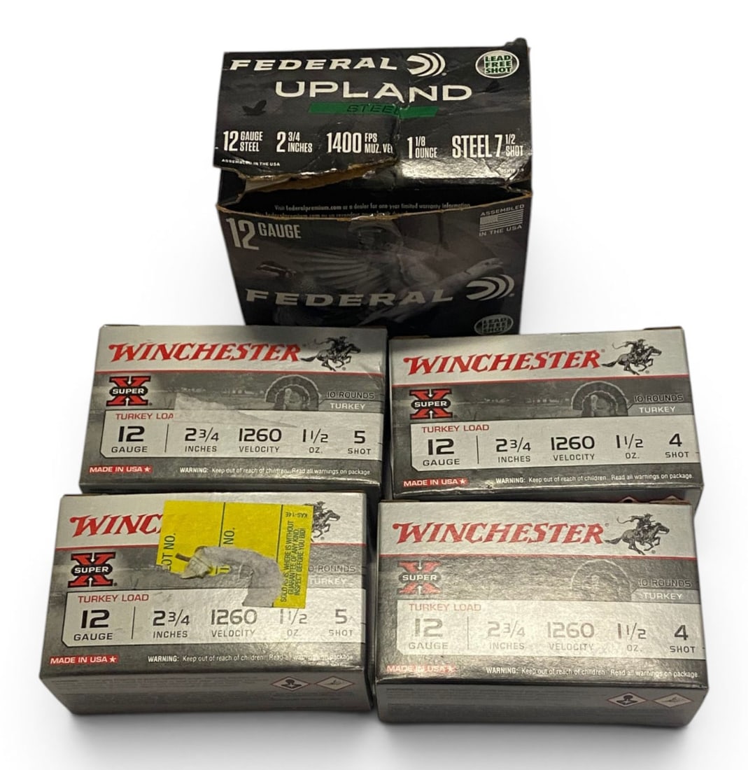 NIB 62rds. of 12 GA. Shotgun Ammunition: See photos. Winchester Super X boxes are full, Federal has 21rds. of correct ammo and 1rd. Other