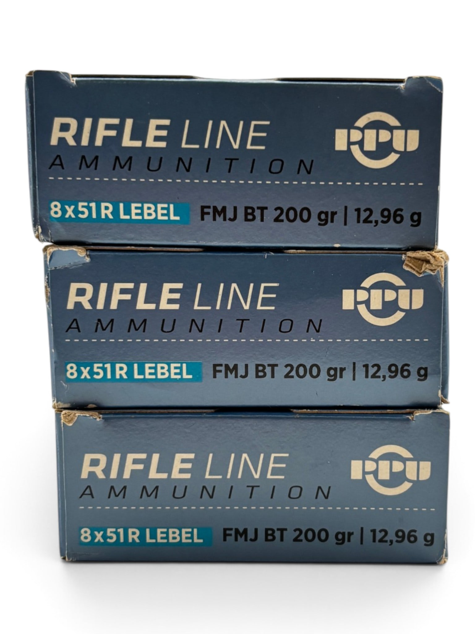 NIB 54rds. of 8x51r LEBEL 200gr. FMJ BT PPU Rifle Line Ammunition + 6 Spent Brass Cases: 1 Partial box of 14 rounds and 6 spent brass