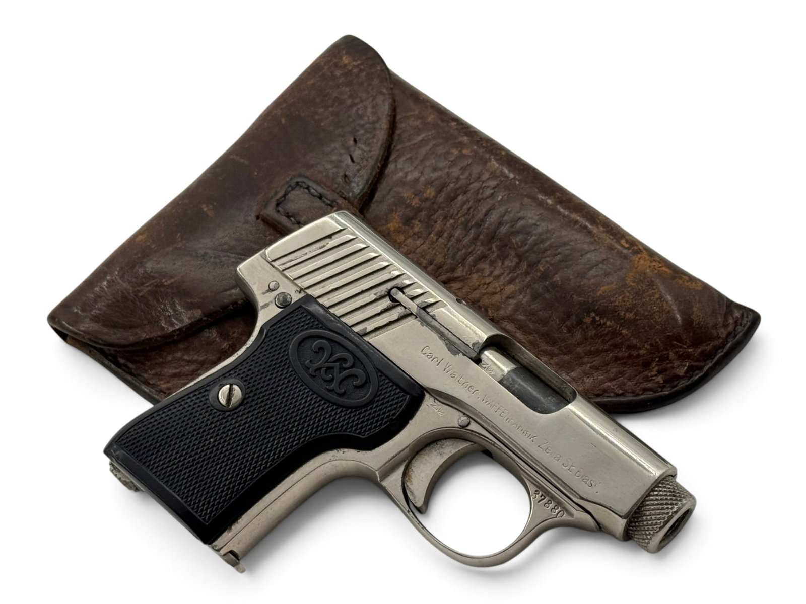 Excellent Walther Model 2 Nickel Semi-Automatic 6.35MM Pocket Pistol with Holster - 2