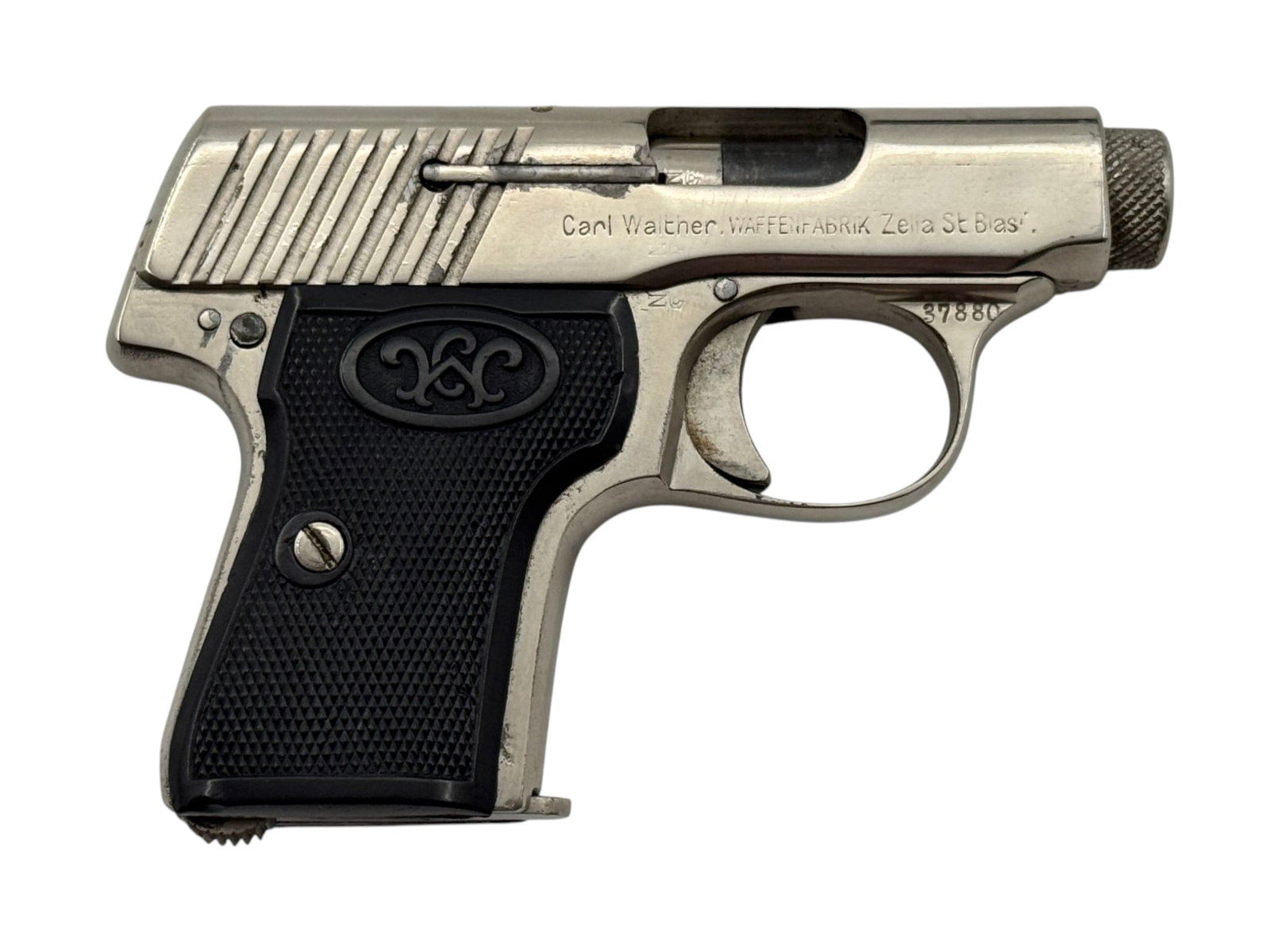 Excellent Walther Model 2 Nickel Semi-Automatic 6.35MM Pocket Pistol with Holster - 4