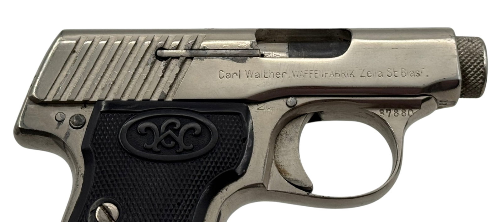Excellent Walther Model 2 Nickel Semi-Automatic 6.35MM Pocket Pistol with Holster - 6