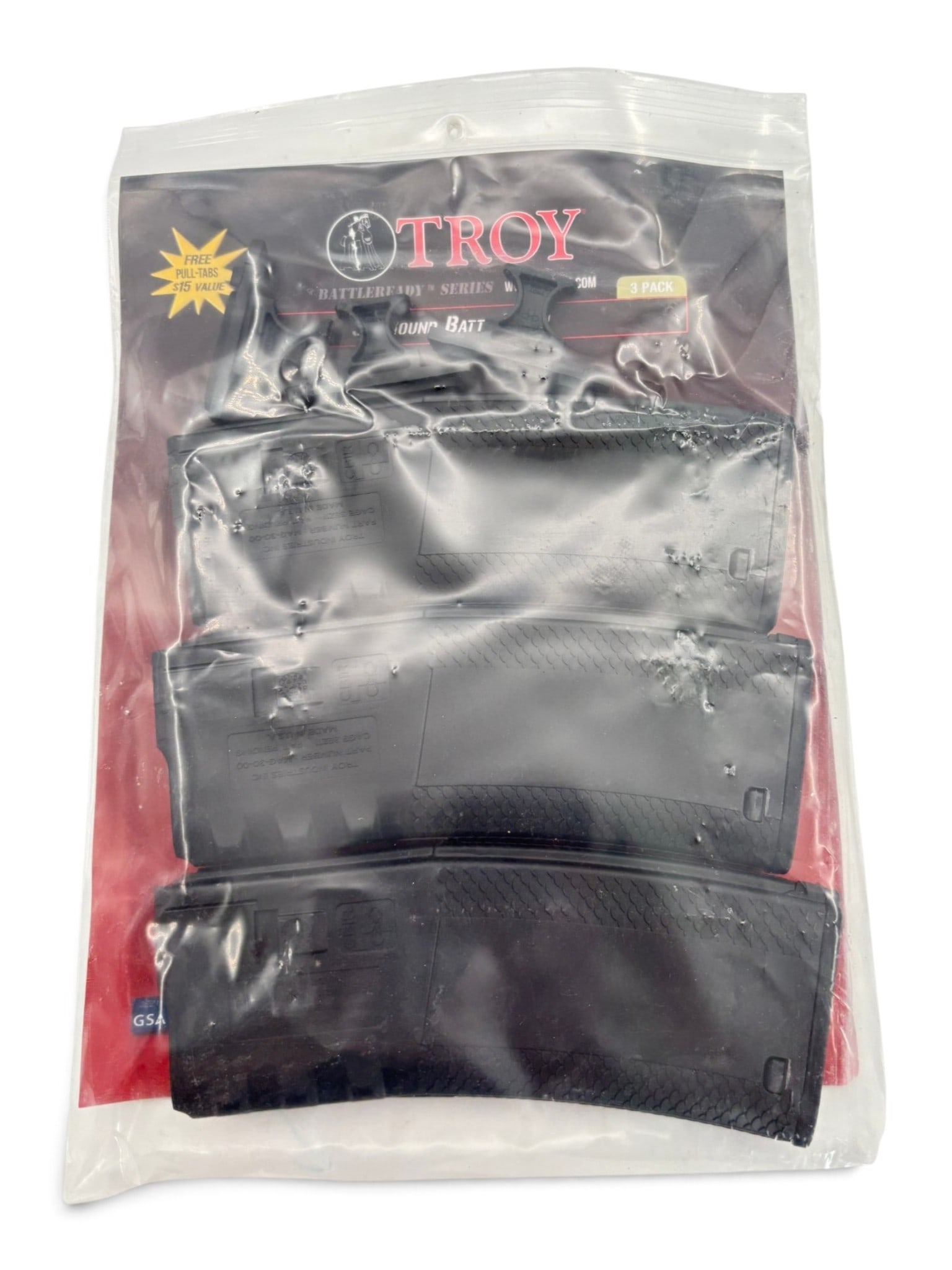 NIB Troy Battle-Ready Series (3) 5.56 30rd Magazines & Pull Tabs