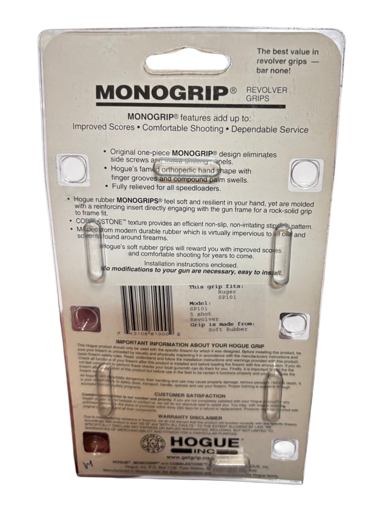 Factory Ruger SP101 Revolver Grips in Hogue Monogrip Box - 2