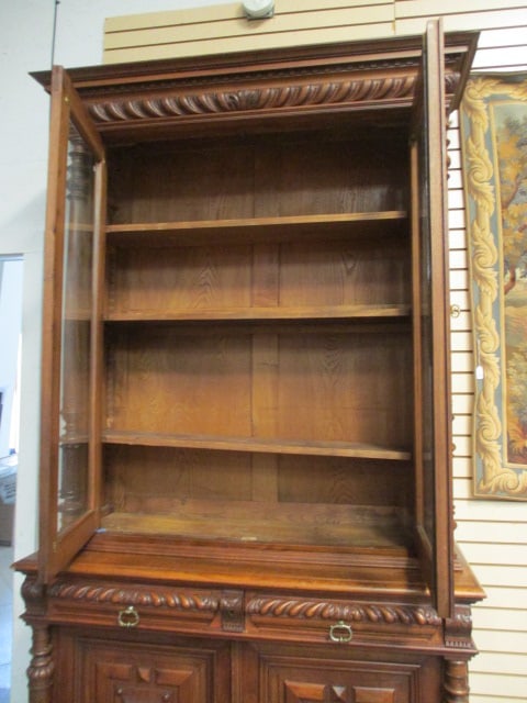 Impressive Antique Renaissance Revival 2 Piece Library Bookcase Cabinet - 10