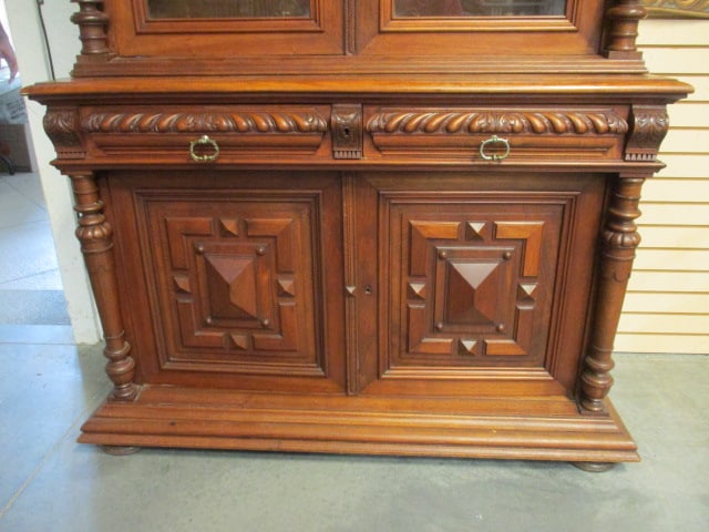Impressive Antique Renaissance Revival 2 Piece Library Bookcase Cabinet - 17