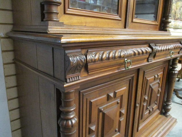 Impressive Antique Renaissance Revival 2 Piece Library Bookcase Cabinet - 18