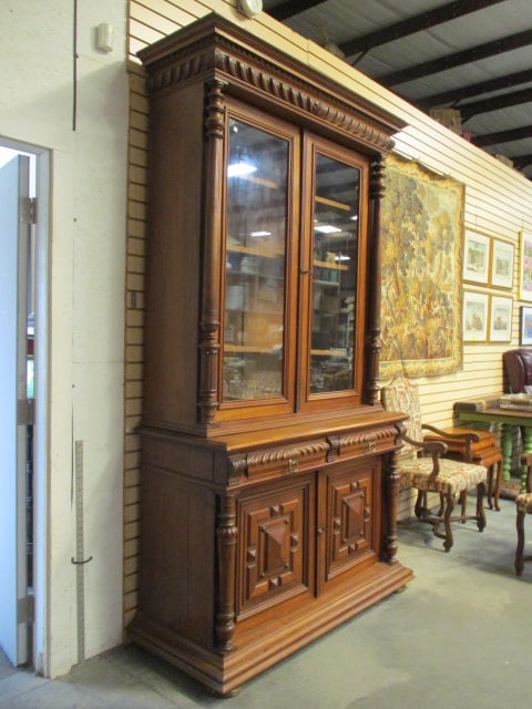Impressive Antique Renaissance Revival 2 Piece Library Bookcase Cabinet - 2