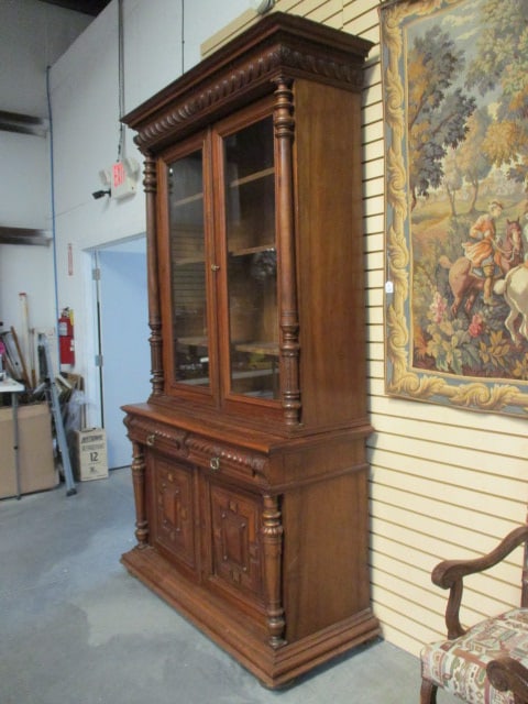 Impressive Antique Renaissance Revival 2 Piece Library Bookcase Cabinet - 3