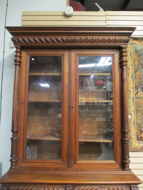 Impressive Antique Renaissance Revival 2 Piece Library Bookcase Cabinet - 4