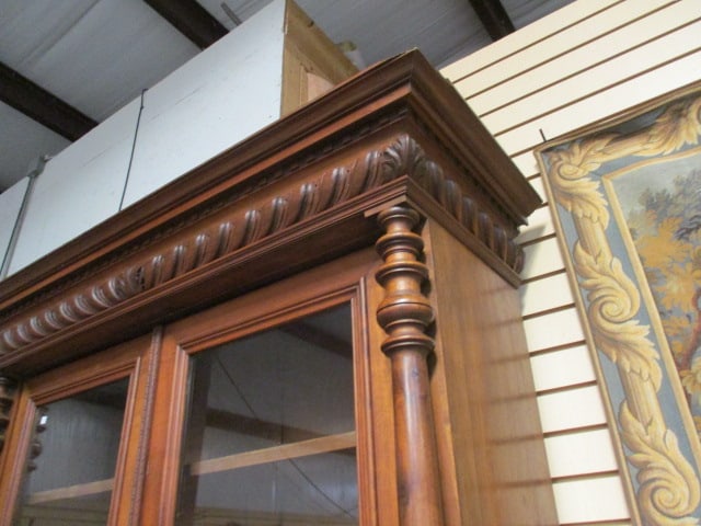 Impressive Antique Renaissance Revival 2 Piece Library Bookcase Cabinet - 5
