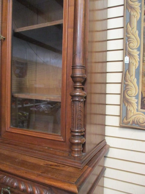 Impressive Antique Renaissance Revival 2 Piece Library Bookcase Cabinet - 7